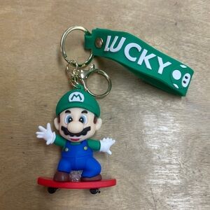 Green and Blue Mario Keychain with Lucky Tag